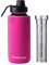 InstaCuppa Bouteille d'eau en verre borosilicate de 1000 ml avec infuseur pleine longueur en acier inoxydable, livre électronique de recettes de désintoxication infusées aux fruits, marquage de temps,