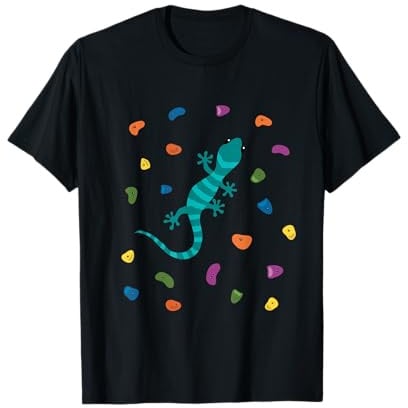 Klettern Gecko mit Boulder Griffen Boulderhalle Klettersport T-Shirt