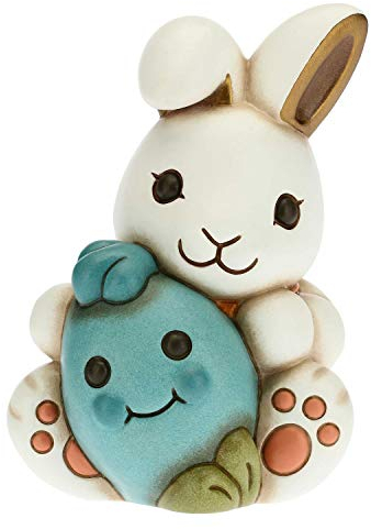 THUN - Coniglio Joy amorevole con Uovo Azzurro - Soprammobili - Idea Regalo - Linea Color Your Easter - Ceramica - 10x9,4x13 h cm