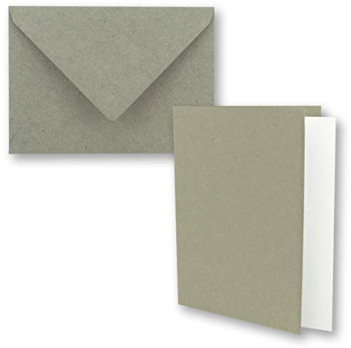 75x Vintage Kraftpapier Faltkarten SET - hellgrau (grau) - mit Umschlägen und Einlegern DIN B6-12 x 16,9 cm - blanko Recycling Klappkarten - GUSTAV NEUSER