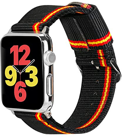 ESTUYOYA Correa España compatible con Apple Watch 41mm 40mm 38mm, (42mm-Serie 10) Pulsera de Nylon Negra Bandera Española Deportiva para iWatch Series 10 9 8 7 6 5 4 3 2 1 SE SE2 - Lineblack