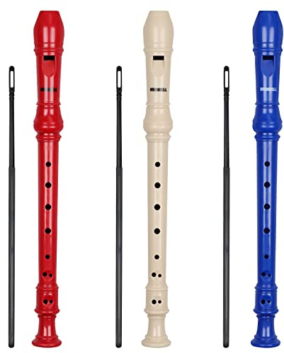 MUSCELL Recorder Instrument,8 Holes German Soprano Recorder Musical Instruments for Kids/Adults,3 packs(Natural,Blue,Red)