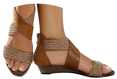 Onsoyours Sandales Femmes Plates Chaussures Été Tongs à Talons Plats Claquettes Nu Pieds Semelle Compensée Confortable Bout Ouvert pour Filles Plage A Marron 39 EU
