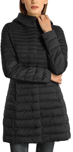 Giolshon Piumino Trapuntato Leggero da Donna, Caldo Giubbotto Invernale Lungo in Cotone Slim con Cappuccio 320 Nero M