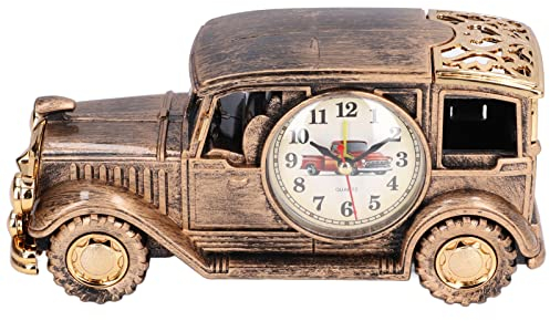 TOPINCN Wecker, Portable Clock Watch Specialty Clocks Multifunktionaler Stifthalter mit Retro Motorrad Auto Design für Motorliebhaber Kinder Jungen(Großer Oldtimer Bronze)