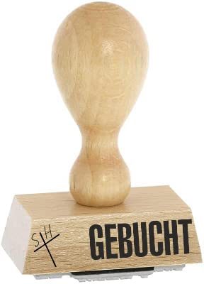 Office-Stempel/Lagertext – GEBUCHT - von Kaufhaus2010 Buchenholzstempel – Lagertextstempel zur Kennzeichnung von Rechnungen und anderen Dokumenten 4 cm lang