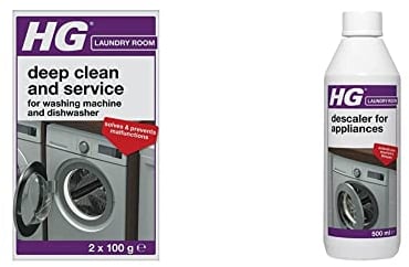 HG Clean and Service for Washing Machines & Dishwashers– 2 x 100g (248020106)&Descaler for Coffee Machines, Electric Kettles & Washing Machines (500ml) - 174050106