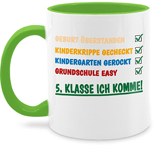 Tasse Tassen 325ml - Einschulung Geschenk Schulanfang - Grundschule überstanden - 5. Klasse ich komme! - 325 ml - Hellgrün - schulwechsel einschultasse schulanfangsgeschenke 5.klasse kaffeetasse