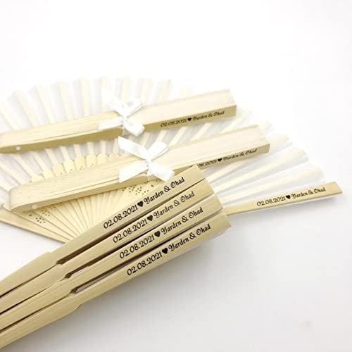 WLTY 10/20/50Pcs Personalizzato da Sposa Tessuto di Seta Ventaglio Legato con Nastro Stampa Personalizzata Nome e Data Ventaglio Pieghevole A Mano