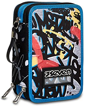 Seven Federmäppchen, Mäppchen, Mehrfarbig, Federtasche für Schreibwaren, Etui mit Stiften, Kugelschreiber, & mehr, 3 Fächer, Mädchen & Jungen, Schule - Grundschule, XXL NAVYBUSH Mehrfarbig