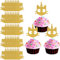 LeeLeeAn 48er Gold Glitter Katzengesicht Cupcake Topper - Gold Kitty Cat Cupcake Topper für Katzenparty, Baby Geburtstag, DIY Dekoration