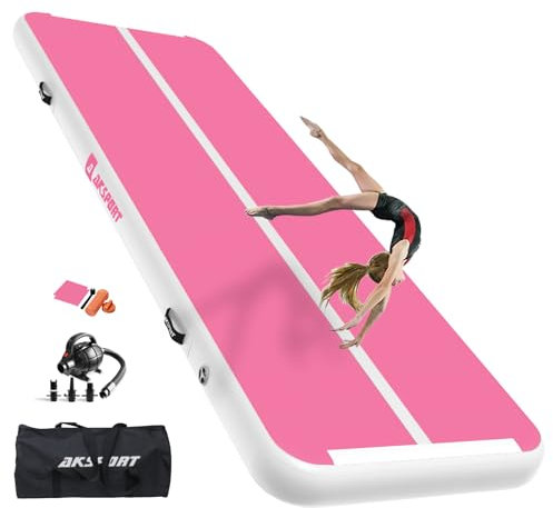 AKSPORT Air Matte Track Tumbling Matte,3/4/5/6m Aufblasbar Gymnastikmatte Turnmatte Tumbling Matten 10/20cm hoch mit Luftpumpe für Zuhause/Taumel/Turnhalle/Ausbildung/Cheerleading doppelt rosa