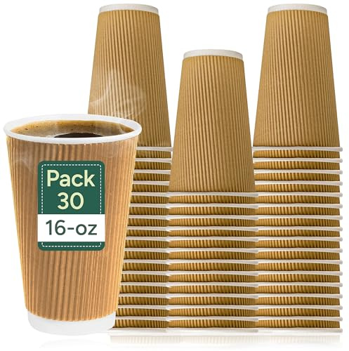 Zuvo Ripple Takeaway Paper Coffee Cups - [30 Cups - 16 OZ] Best for Hot Drinks