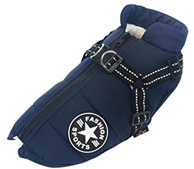 Ectkuee Hundejacke Winterweste Mit Geschirr, Wasserdichter Hundemantel für Kleine Hunde, Maschinenwaschbar, Reflektierender Streifen, Haltbarer D-Ring (Blue-S)