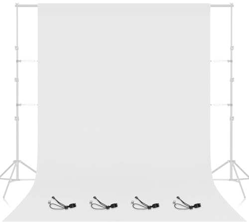 EMART White Backdrop 2.4x3m, Photo Back Drop Screen Sheet for Photoshoot | Washable Polyester White Photo Background, with 4 Backdrop Clips, for Birthday Party/Video Studio/Portrait