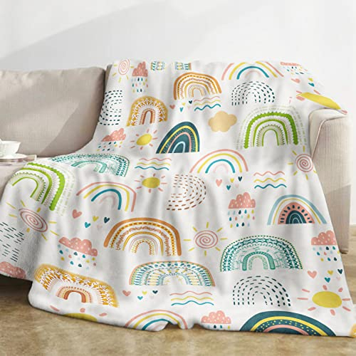 Kuscheldecke Kinder Regenbogen, Decke Regenbogen Boho, Weich Flanell Warm Plüsch Fleece Wohndecke Regenbogen Bohemian für Teenager Mädchen Jungs Geburtstagsgeschenke Kinderzimmer Sofa, 130x152cm
