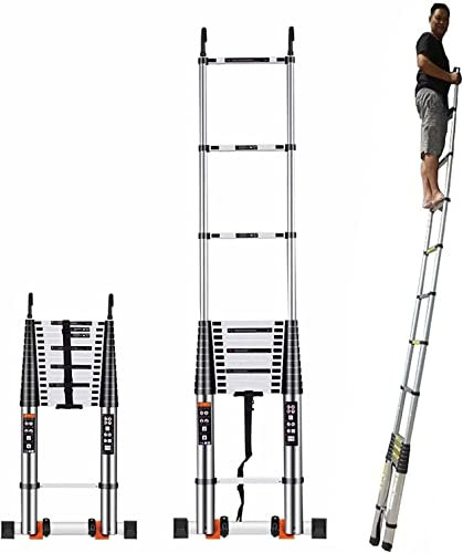 Folding Ladder Ladders,Telescoping Ladder with Removable Swivel Hooks for Attic Access/Roof Top Tent Multi-Purpose Alumitelescollapsible Ladder Max Load (Color : 8m/19 Ft)