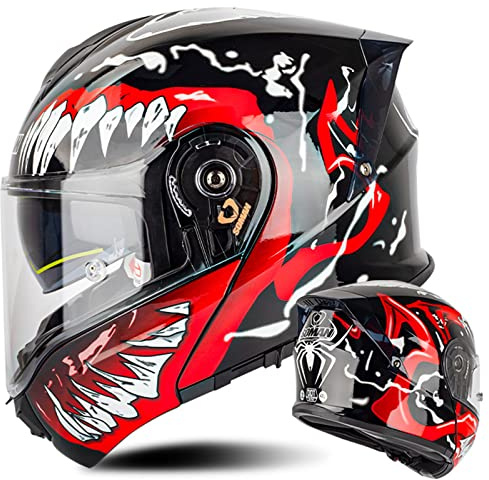 WYXAXNM Modularer Motorradhelm Klapphelm Männer Und Frauen Mit Doppelvisier ECE-Zugelassener Rollerhelm Modularer Integralhelm Sturzhelm für Damen Herren Erwachsene, Rot Schwarz-M(57~58cm)
