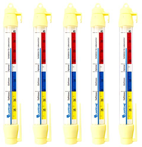 Lantelme 5 Stück Kühlschrankthermometer Set 21cm lang Analog Gefrierschrankthermometer Thermometer auch für Eisfach Kühltheke Kühlschrank Gefrierschrank Kühltruhe (5)