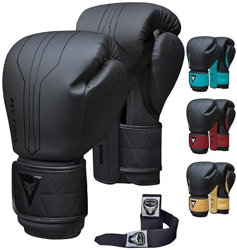 Mytra Fusion Boxhandschuhe Im Lieferumfang von Free Hand Wraps enthalten Box Handschuhe MMA Training Muay Thai Handschuhe Männer & Damen Kickbox Handschuhe (10-oz, Black)