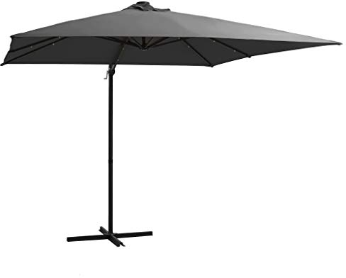 LAPOOH Ampelschirm mit LED-Leuchten und StahlMast, Balkon Sonnenschirm, Marktschirm, Garten, Balkon Schirm, Sonnen Schirme, Balkonschirm, 250x250cm Anthrazit