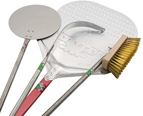 GIEMME Pizzaschaufeln Set aus 4 Pizzaschaufeln für den professionellen Einsatz, Pizza Ø 33 cm, für Backöfen mit Einer Tiefe von 90-100 cm, aus Aluminium und Stahl