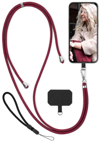 moex Unleash für Nokia XR21 Handyband zum Umhängen ohne Hülle, Handykette Universal mit Karabiner, Handy Band abnehmbar, Kette mit Pad für Handyhülle, Rot, Silber