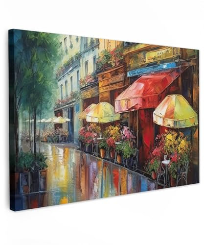 MuchoWow Toile Rue - Peinture à l'huile - Colorée - Ville - Decoration murale - 120x80 cm - Tableaux de salon - Deco chambre - Peinture