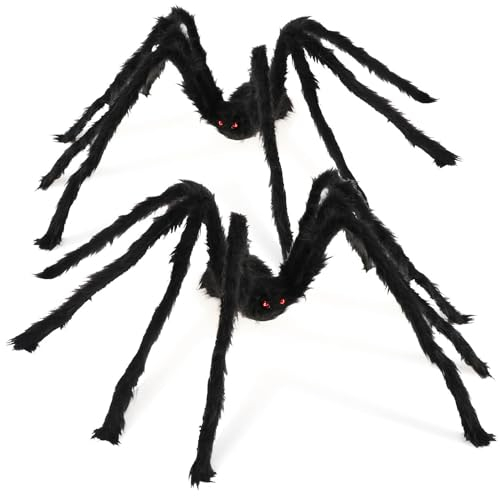 com-four® 2X Deko-Spinne Größe XXL - große, haarige Spinne mit beweglichen Beinen für Halloween - modellierbare Tarantel für Innen- und Außendekorationen - 95 cm (02 Stück - Größe XXL)