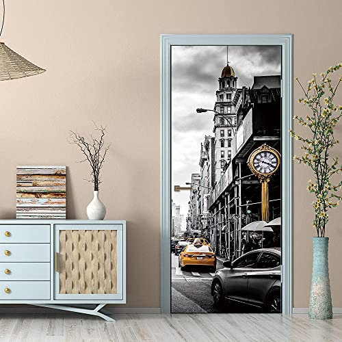 Adesivi Per Porte Scenario Dell'Edificio Di New York Street 3D Wall Art Vinile Autoadesivo Fai Da Te Rimovibile In Pvc Impermeabile Camerette Per Bambini Decorazione Della Casa 90 X 210 Cm - Adesivi