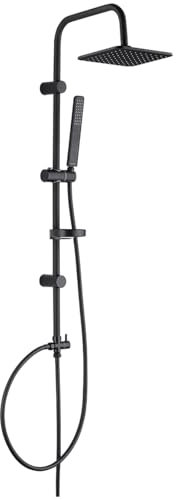 KOLMAN Duscharmatur Set Regendusche Schwarz ARES Handbrause, Kopfbrause, Duschsystem Brausegarnitur, Kopfbrause: 200x200 mm