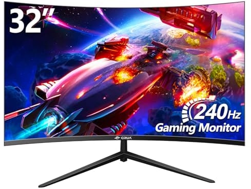 32 Zoll Curved Gaming Monitor, 1K Full HD 1080P (1920x1080), 240Hz, 1ms, 1500R, AdaptiveSync, DCI-P3 90%, SRGB100%, Eye Care