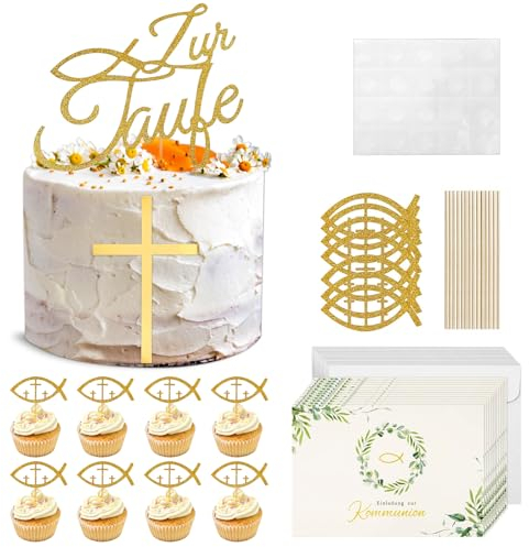 SPERMUOY Taufe Tortendeko Kommunion - 25 Stück Cake Topper mit Kreuz für Mädchen - Kuchen Dekoration für Taufe und Kommunion