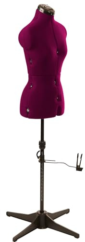 Sewing Online Verstellbare Schneiderpuppe aus weinrotem Stoff mit Saummarkierung, Schneiderpuppengrößen 10 bis 18 – Stecken, messen, anpassen und präsentieren Sie Ihre Kleidung – 023816-WINE