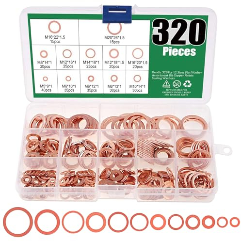 320 Pièces Rondelles Metal Joint Cuivre, Rondelles pour Gonds de Porte, Plates Joint Vidange, Joint Bouchon Vidange, Joint Cuivre Vidange, L'étanchéité des Vis Bagues D'étanchéité(M5-M20)