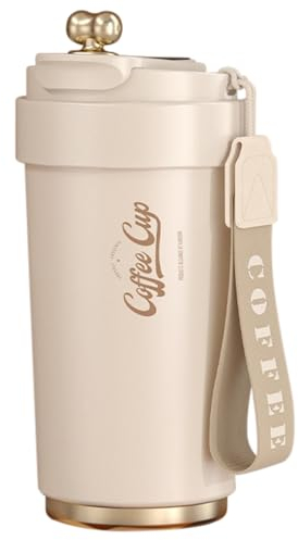 XUDREZ 450ml Travel Mug with Leakproof Lid, Double Walled Stainless Steel Thermal Mug Flask, Reusable Vacuum Bottle Insulated Coffee Cup, Temperature Display Coffee Travel Mug for Hot and Cold Drinks