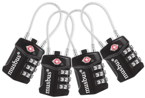 Verrou TSA MUSBUS 4 Pack, cadenas à combinaison pour valise, petit câble avec code, essentiel de voyage en alliage pour sac à dos, étui à pistolet, sac, sac à main, tente, fermeture éclair de camping