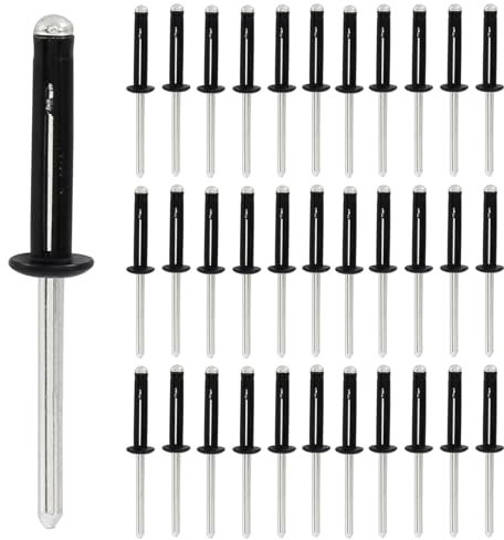 Coufce 50 Stück 3/16 Zoll x 2,5 cm Tri-Grip-Nieten, Aluminium, dreifach gefaltet, explodierende Popnieten, wasserdichte O-Ringe, ideal für Boot, Kajak und Kanu (schwarz)