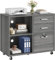 YITAHOME 3-Drawer Filing Cabinet with Wheels & Open Shelf - Lockable Under Desk Storage, Mobile Office Cabinet for A4/Letter Files, Printer Stand, Grey