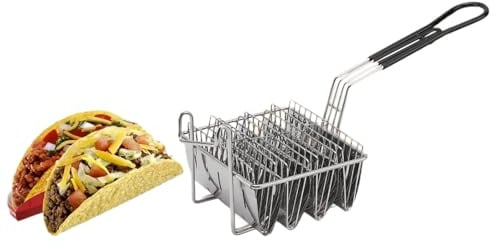 Taco Fryer Basket 4 Shells, Detachable Handle Taco Holder Shell Fry Basket, Tacos Cooking Tool for Home Kitchen Milk Tea Shop Fried Chicken Shop Fast Food Cart