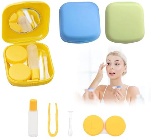 Miayical Contact Lens Case, 3 Pieces Contact Lens Case with Mirror, Travel Contact Lens Holder, Contact Lens Holder for Outdoor Home Travel, multi-coloured, Fashion