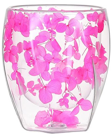 MIRUIKE Taza de café de vidrio de doble pared con flores secas, taza de café floral, taza de vidrio aislada para café o té (rosa)