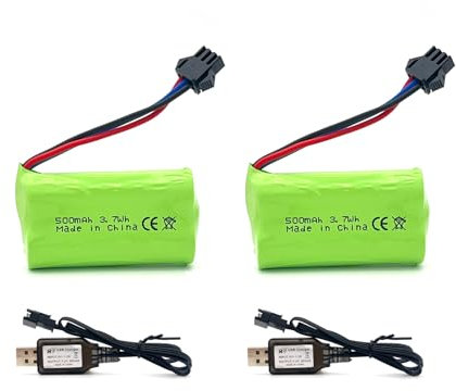 Pinsinholy Batteria agli ioni di litio da 7,4 V 500 mAh SM-3P Plug 2S con caricatore USB per RC auto telecomando camion RC barca RC costruzione camion e altri