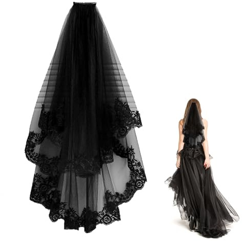 Schwarzer Spitzenschleier Spitze Schleier Stirnband Braut Schleier Hochzeit Schleier 2 Schicht Halloween Haar Hexe schwarz Kamm Schleier Cosplay Kostüm Vintage-schleier 80 cmSchwarzer Spitzenschleier