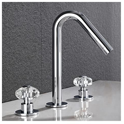 CAAUYXZW Gold Badezimmer Waschbecken Wasserhahn Toilette Mischbatterie Messing Weit verbreitet Kristall Waschbecken Wasserhahn Messing Waschbecken Wasserhahn 8 Zoll DREI-Loch(Chrome)