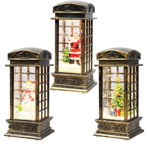 3 Stück Schneekugel für Weihnachten, batteriebetrieben, Schneekugel mit 3 Batterien, rotierende Weihnachtslaternen, Süßer Mini, beleuchtete Laterne für Weihnachtstelefonbox, Weihnachtsdekoration (B)