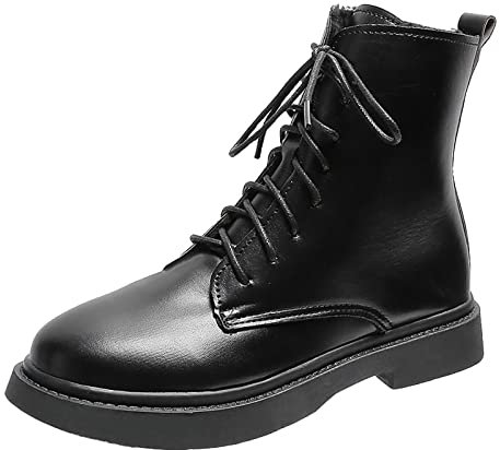 Generico Stivali Polpaccio XXL Stivali per Polpacci Grossi Donna in Pelle Artificiale Tinta Unita Autunno Suola Spessa Tacchi Quadrati Stringati Stivaletti Stivali Indianini Primaverili (Black, 38)
