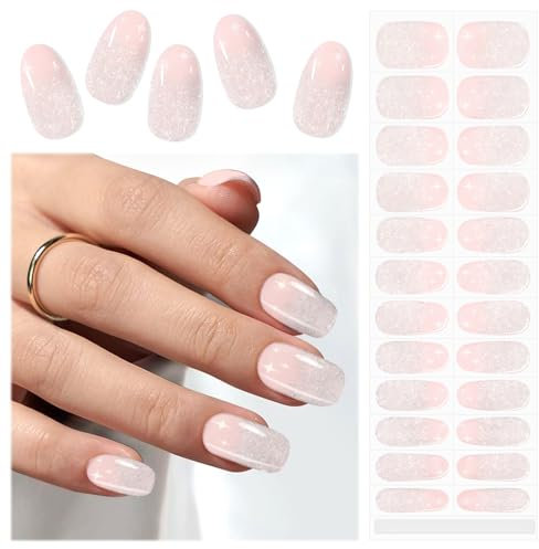 EBANKU 24PCS Smalto Adesivo per Unghie, Rose Stella Unghie Gel Adesive UV Smalto Adesivo Gel UV Full Wraps Lampada UV/LED con Lima e Stick per Donne Ragazze