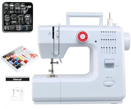 Outbit 618 Mini-Nähmaschine, Nähmaschine für Einsteiger, elektrische Nähmaschine, 20 Nadeln, kindernähmaschine weiß (Nähmaschine+42-teiliges Nähset+11-teilige Nähfüße)
