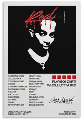 OREAUORN Playboi Carti Whole Lotta Red Poster Wandkunst Leinwand Cover Ästhetisches Vintage-Poster, dekoratives Gemälde für Wohnzimmer, Schlafzimmer, 30 x 45 cm, ungerahmt, Stil 14